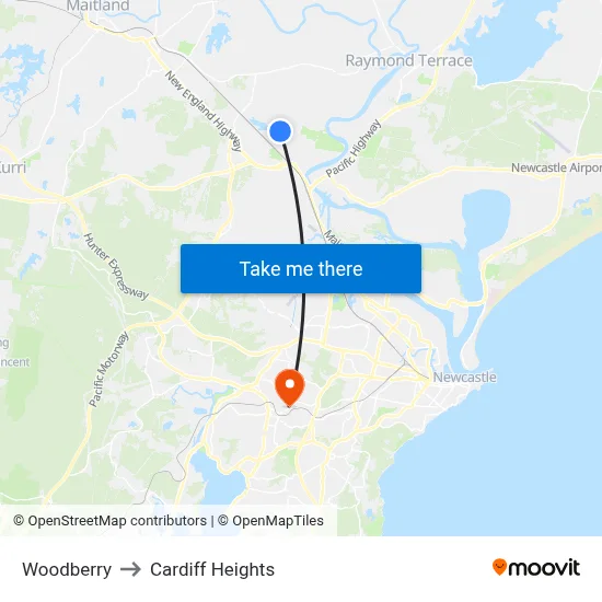 Woodberry to Cardiff Heights map