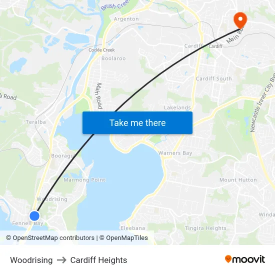Woodrising to Cardiff Heights map