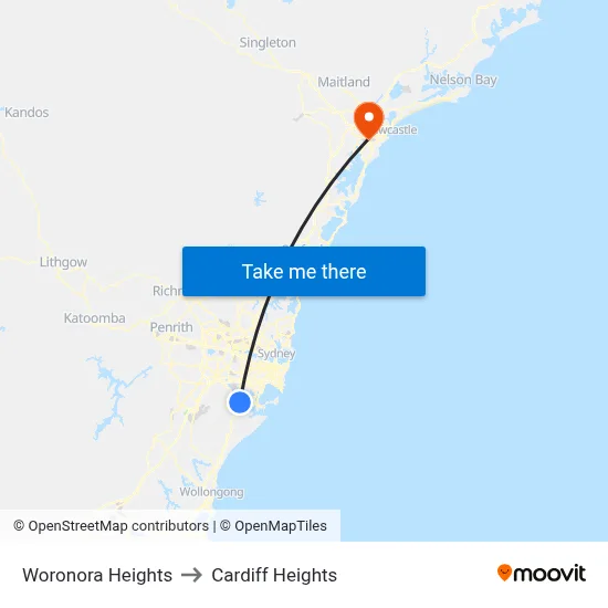 Woronora Heights to Cardiff Heights map