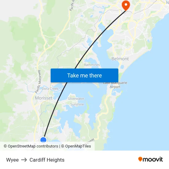 Wyee to Cardiff Heights map