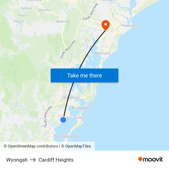 Wyongah to Cardiff Heights map
