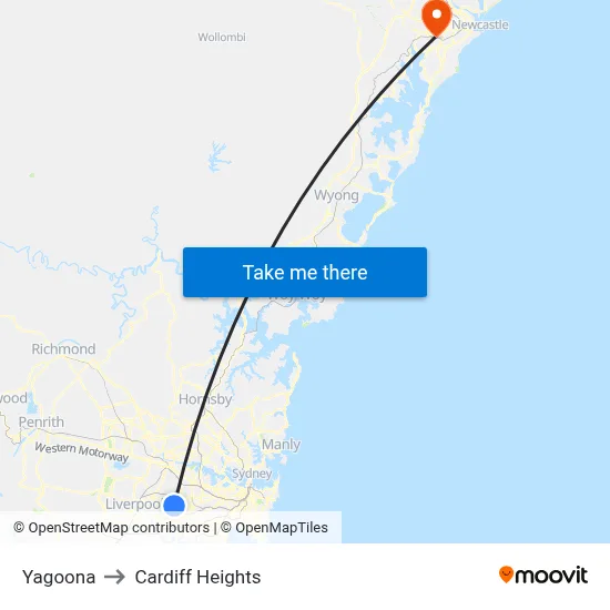 Yagoona to Cardiff Heights map