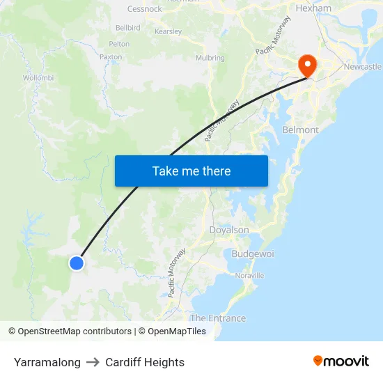 Yarramalong to Cardiff Heights map