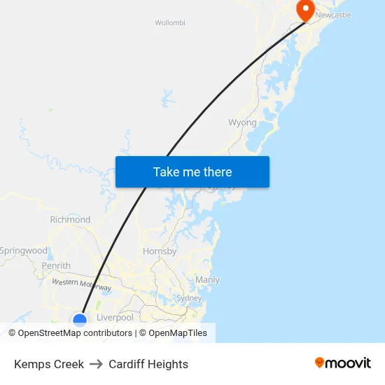 Kemps Creek to Cardiff Heights map