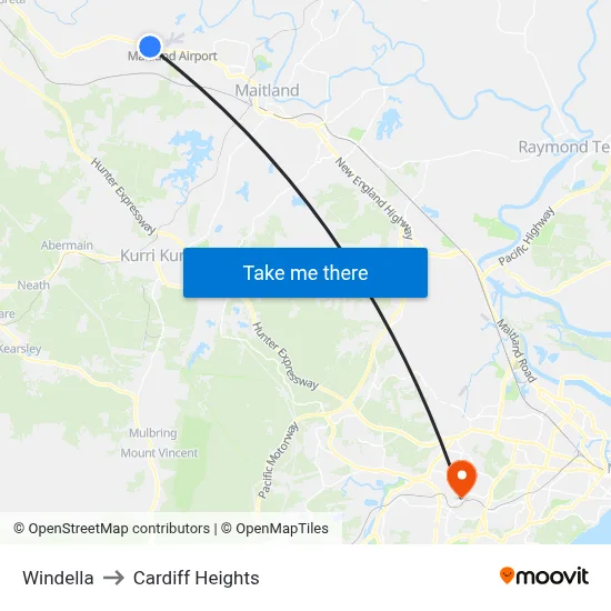 Windella to Cardiff Heights map