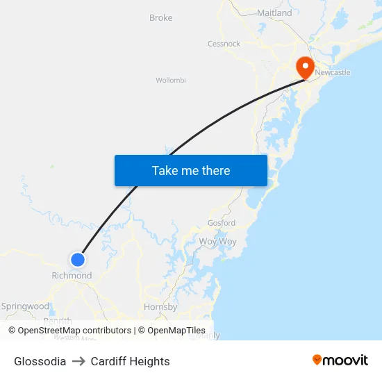 Glossodia to Cardiff Heights map