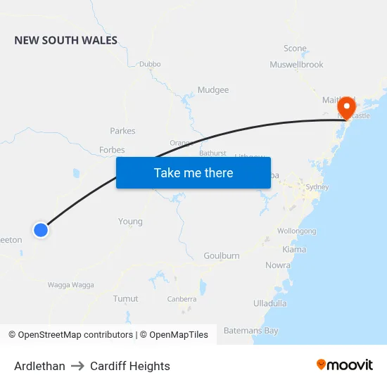 Ardlethan to Cardiff Heights map