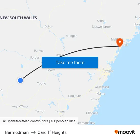 Barmedman to Cardiff Heights map