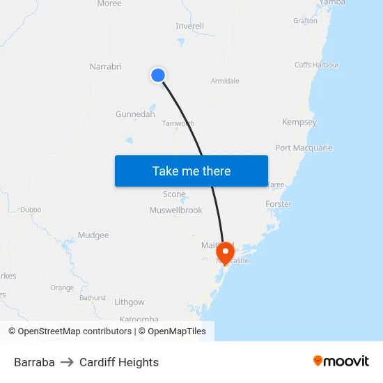 Barraba to Cardiff Heights map