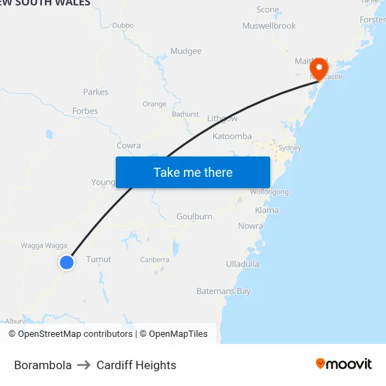 Borambola to Cardiff Heights map