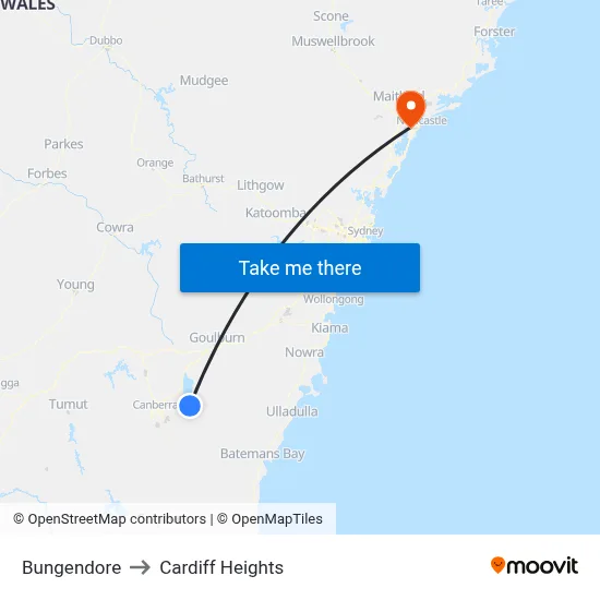 Bungendore to Cardiff Heights map