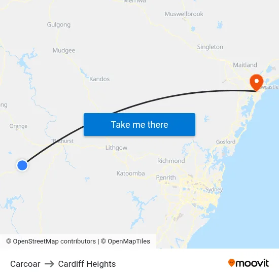 Carcoar to Cardiff Heights map