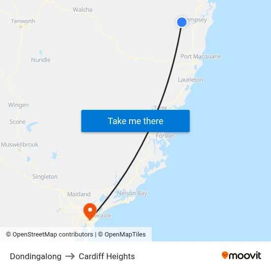Dondingalong to Cardiff Heights map