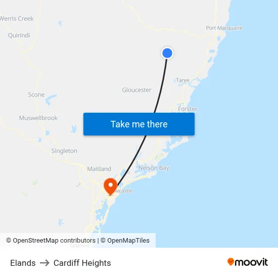 Elands to Cardiff Heights map