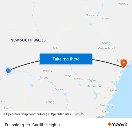 Euabalong to Cardiff Heights map