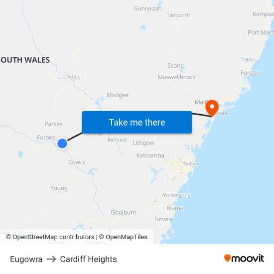Eugowra to Cardiff Heights map