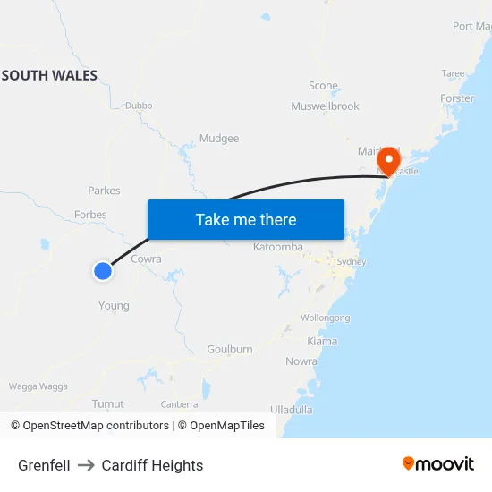 Grenfell to Cardiff Heights map