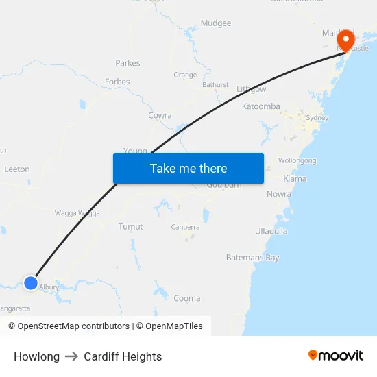 Howlong to Cardiff Heights map