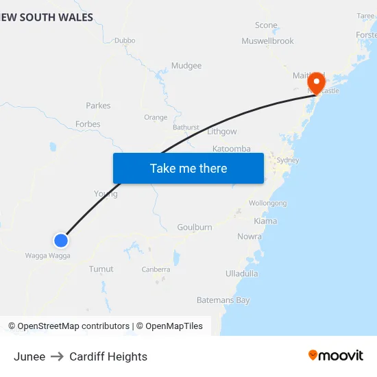 Junee to Cardiff Heights map
