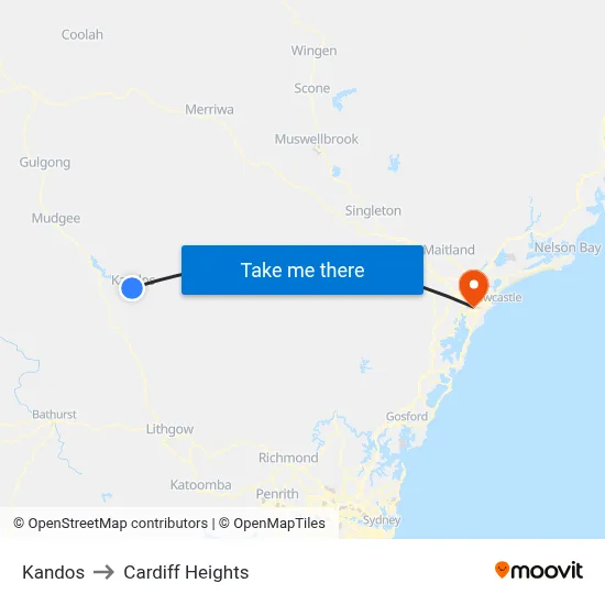 Kandos to Cardiff Heights map