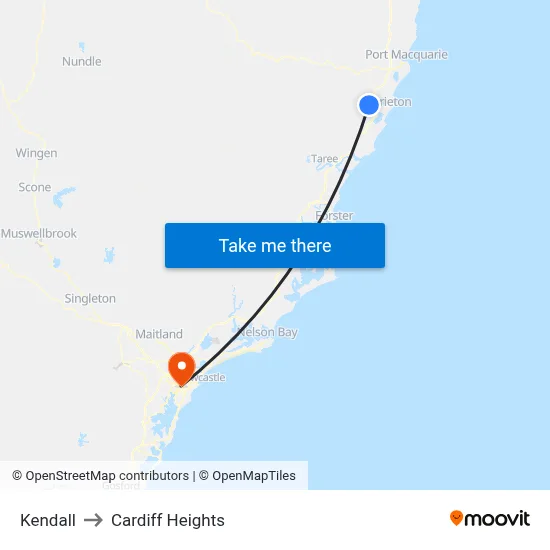 Kendall to Cardiff Heights map