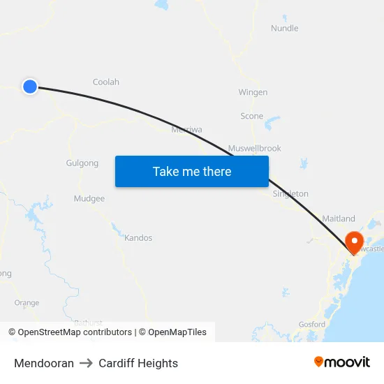 Mendooran to Cardiff Heights map