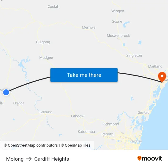 Molong to Cardiff Heights map