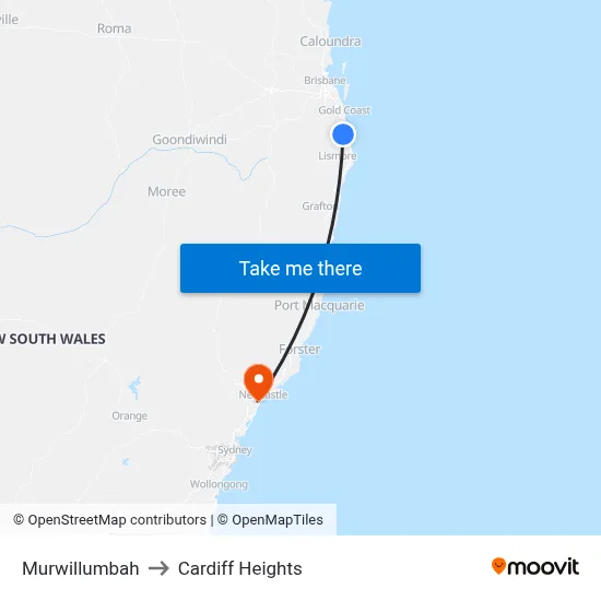 Murwillumbah to Cardiff Heights map