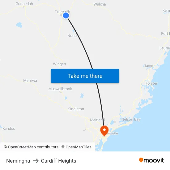 Nemingha to Cardiff Heights map