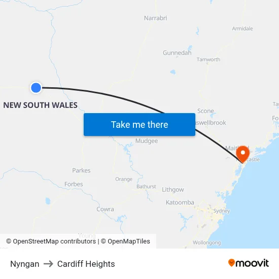 Nyngan to Cardiff Heights map