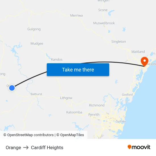 Orange to Cardiff Heights map