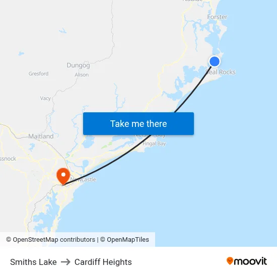 Smiths Lake to Cardiff Heights map