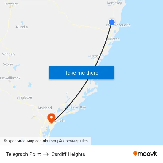 Telegraph Point to Cardiff Heights map