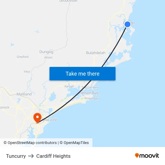 Tuncurry to Cardiff Heights map