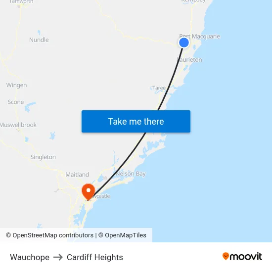 Wauchope to Cardiff Heights map