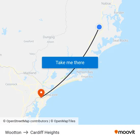 Wootton to Cardiff Heights map