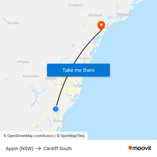 Appin (NSW) to Cardiff South map