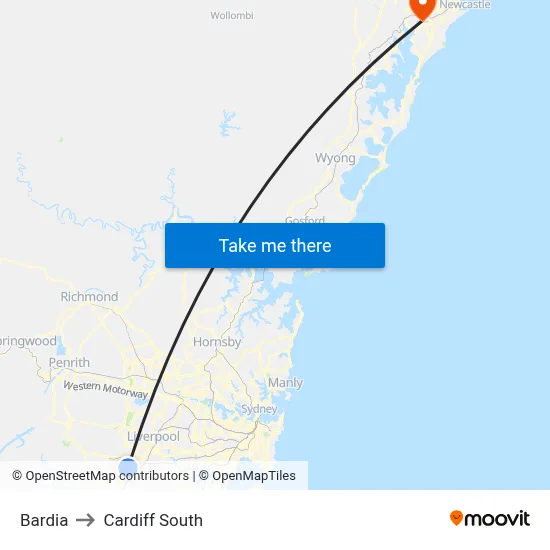 Bardia to Cardiff South map