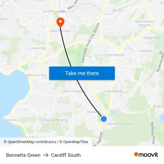 Bennetts Green to Cardiff South map