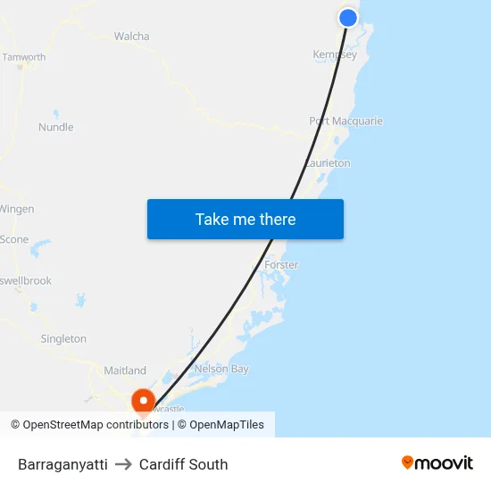 Barraganyatti to Cardiff South map