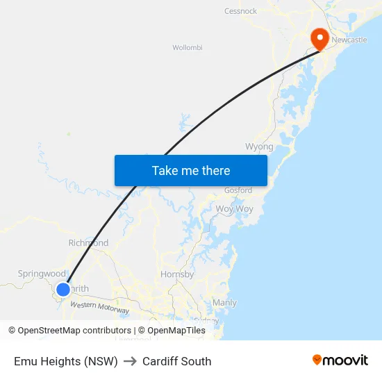 Emu Heights (NSW) to Cardiff South map
