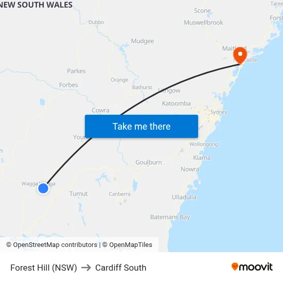 Forest Hill (NSW) to Cardiff South map