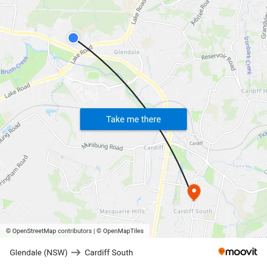 Glendale (NSW) to Cardiff South map
