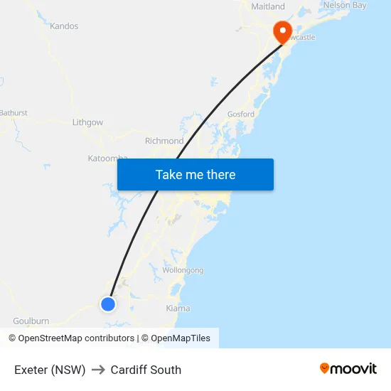 Exeter (NSW) to Cardiff South map