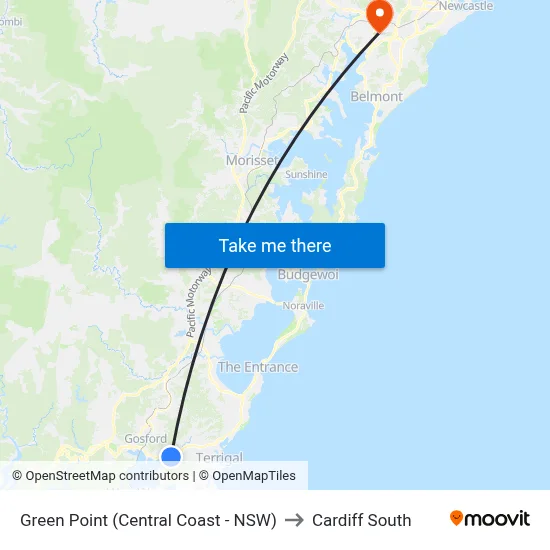 Green Point (Central Coast - NSW) to Cardiff South map