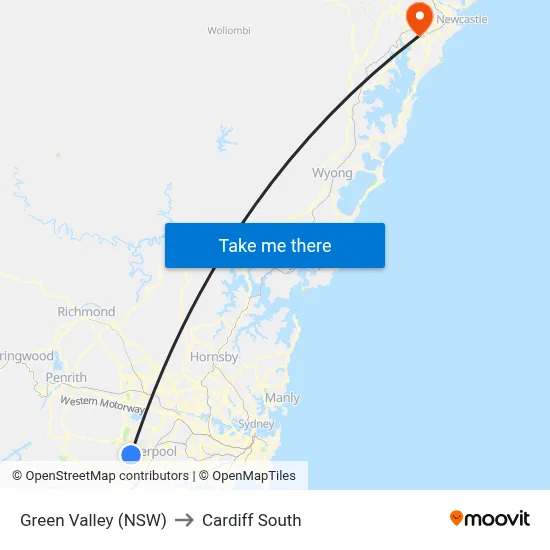 Green Valley (NSW) to Cardiff South map