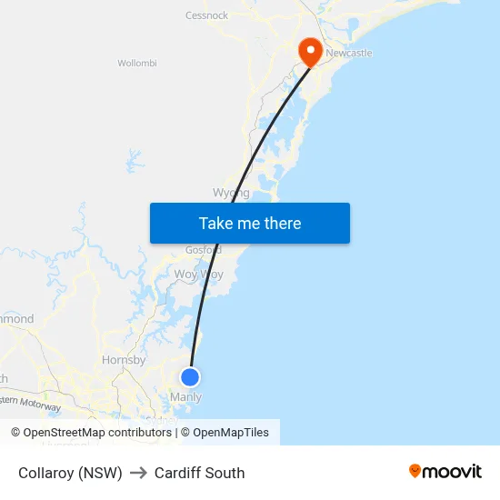 Collaroy (NSW) to Cardiff South map