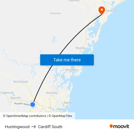 Huntingwood to Cardiff South map
