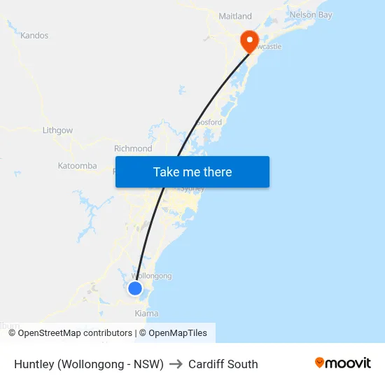 Huntley (Wollongong - NSW) to Cardiff South map
