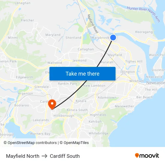 Mayfield North to Cardiff South map